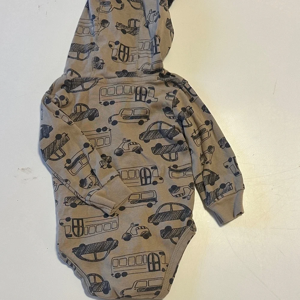 Carter's Tan Hooded Bodysuit with Vehicle Print